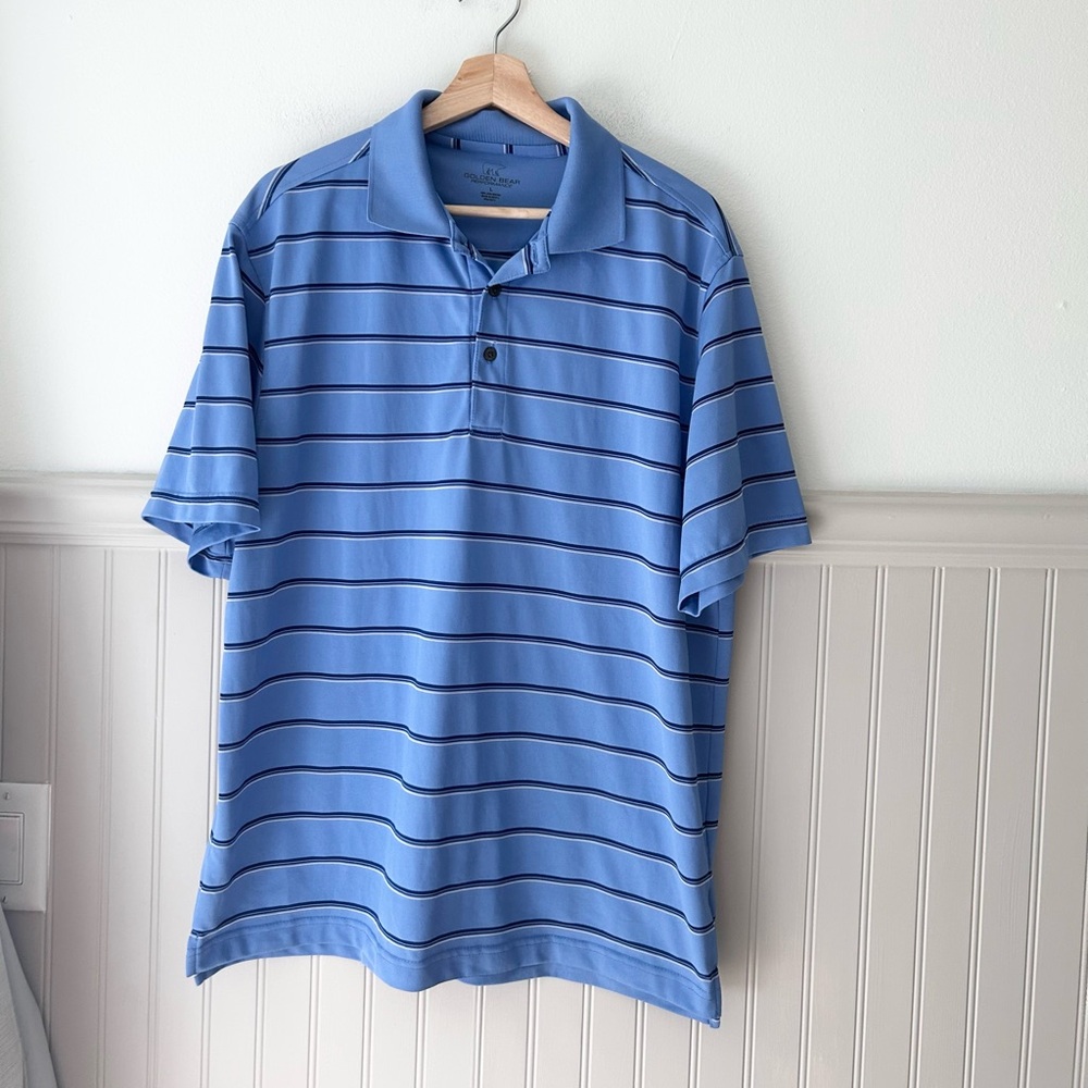 Golden Bear Performance Large Classic Blue Striped Polo Shirt Golf